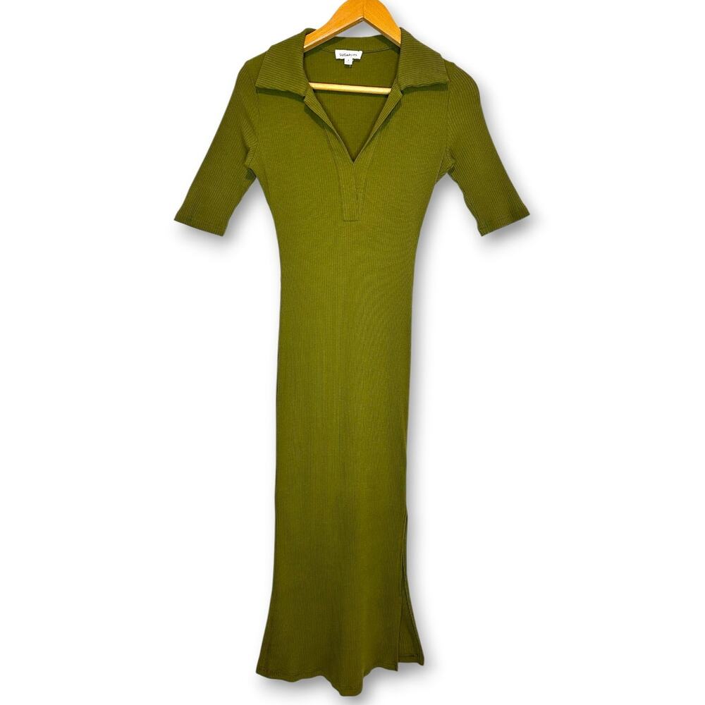 Sugarlips Women's Beatris Fitted Jonny Collar Dress Size S Olive Green Midi - Picture 9 of 9